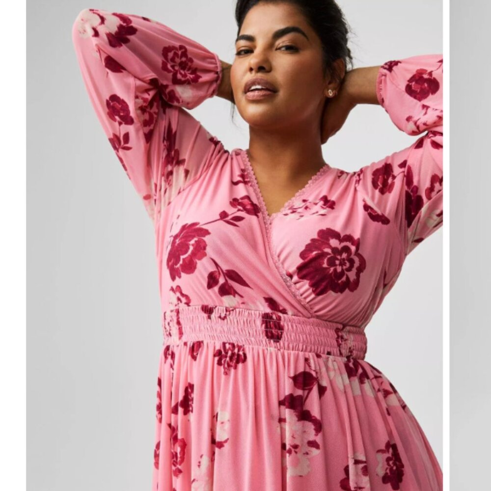 NWT Torrid Stretch Mesh Surplice Long Sleeve Babydoll Top ~ Size 3